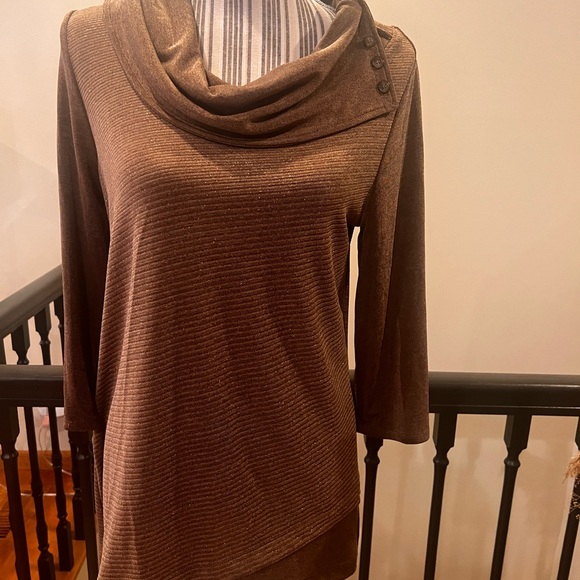NWT Chico's Rich Brown Cowl Neck Tunic - Picture 1 of 9